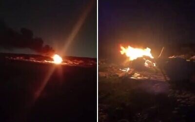 Footage posted to social media shows a fire during a reported settler attack on the Bedouin hamlet of Ma’azi Jaba’, near Ramallah in the West Bank, on January 30, 2026. (Screenshots/X, used in accordance with Clause 27a of the Copyright Law)