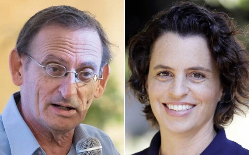 Left: Dov Khenin, chairman of the Israeli Climate Forum, addresses a meeting of Bedouin council representatives on preparing for climate change in Beersheba, November 6, 2024. (Courtesy of the Israeli Climate Forum); Right: Israeli Climate Forum CEO Netta Galnoor-Tene. (Yael Tzur) Left: Dov Khenin, chairman of the Israeli Climate Forum, addresses a meeting of Bedouin council representatives on preparing for climate change in Beersheba, November 6, 2024. (Courtesy of the Israeli Climate Forum); Right: Israeli Climate Forum CEO Netta Galnoor-Tene. (Yael Tzur)