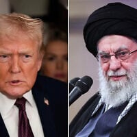 US President Donald Trump (left) speaks to reporters while in flight on Air Force One to Joint Base Andrews, Maryland, on January 11, 2026. (AP/Julia Demaree Nikhinson); Iranian supreme leader, Ayatollah Ali Khamenei speaks in a meeting, in Tehran, Iran, January 3, 2026. (Office of the Iranian Supreme Leader via AP)