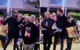 Screen capture from video of an altercation at an anti-government rally in Tel Aviv where a protester was attack with pepper spray, January 10, 2026. (Channel 12 screenshot)