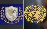 The logo of US President Donald Trump's "Board of Peace" (left) seen during the World Economic Forum (WEF) annual meeting in Davos on January 22, 2026. (Fabrice COFFRINI / AFP); The United Nations logo is pictured at UN headquarters ahead of the United Nations General Assembly (UNGA) in New York on September 22, 2025. (Ludovic MARIN / AFP)