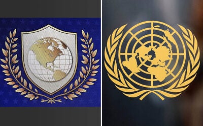 The logo of US President Donald Trump's "Board of Peace" (left) seen during the World Economic Forum (WEF) annual meeting in Davos on January 22, 2026. (Fabrice COFFRINI / AFP); The United Nations logo is pictured at UN headquarters ahead of the United Nations General Assembly (UNGA) in New York on September 22, 2025. (Ludovic MARIN / AFP)