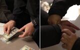 Screen captures from video of police counting cash as they arrest suspects in an alleged soccer match-fixing case, January 26, 2026. (Israel Police)