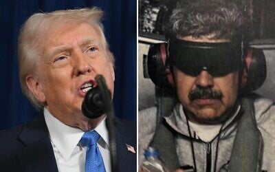 US President Donald Trump (right) speaks to the press following US military actions in Venezuela, at his Mar-a-Lago residence in Palm Beach, Florida, on January 3, 2026. (Jim Watson/AFP); an image posted on US President Donald Trump's Truth Social account shows what he says is Venezuelan President Nicolas Maduro onboard the USS Iwo Jima after the US military captured him on January 3, 2026. (Handout/US President Donald Trump's Truth Social account/AFP)