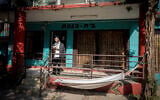 A man prays outside the Chabad House in Kathmandu, Nepal, December 18, 2016. (Nati Shohat/FLASH90)