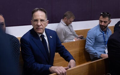 Prime Minister Benjamin Netanyahu's chief of staff, Tzachi Braverman, attends a hearing during the premier's graft trial at the Tel Aviv District Court on December 18, 2024. (Miriam Alster/Flash90)