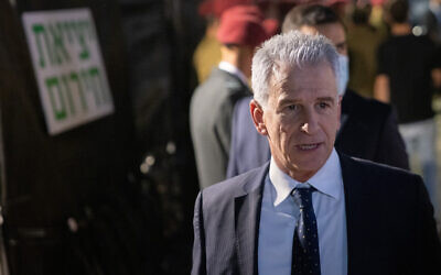 Then-Mossad head David Barnea attends a ceremony held at the Yad Vashem Holocaust Memorial Museum in Jerusalem, as Israel marks Holocaust Remembrance Day. April 23, 2025. (Chaim Goldberg/Flash90)