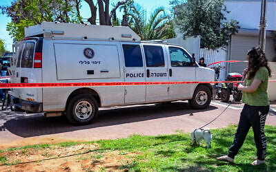 Illustrative: A police car is seen at a crime scene in Hadera on April 28, 2025. (Flash90)