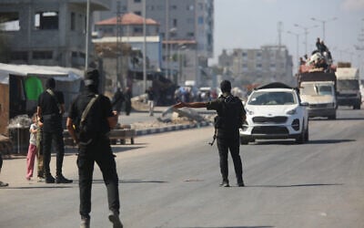 Hamas police forces deploy in Gaza City on October 11, 2025. (Ali Hassan/ Flash90)