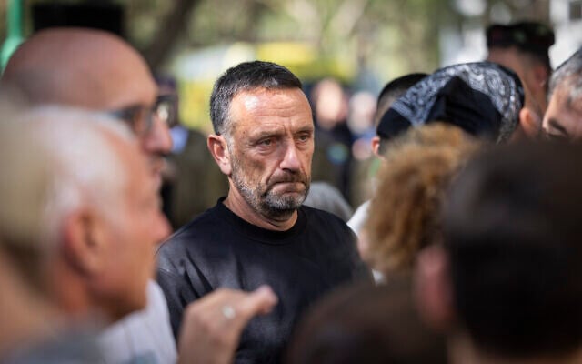 Former IDF chief of staff Herzi Halevi attends the funeral ceremony of slain hostage Tamir Adar at Kibbutz Nir Oz, southern Israel, on October 23, 2025. (Chaim Goldberg/Flash90) Former IDF chief of staff Herzi Halevi attends the funeral ceremony of slain hostage Tamir Adar at Kibbutz Nir Oz, southern Israel, on October 23, 2025. (Chaim Goldberg/Flash90)