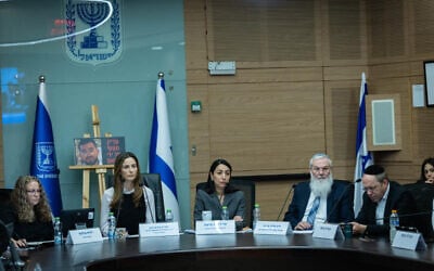 Knesset Chair of the Committee for the Status of Women and Gender Equality Meirav Cohen leading a committee session, December 10, 2025. (Yonatan Sindel/Flash90)