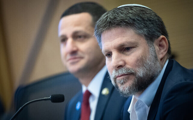 Finance Minister Bezalel Smotrich attends an event at the Knesset in Jerusalem on January 5, 2026. (Yonatan Sindel/ Flash90)