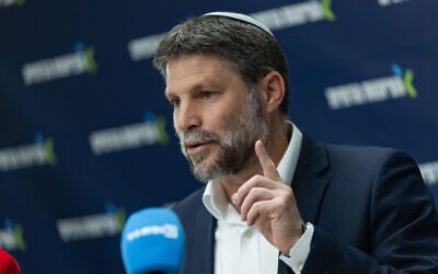 Finance Minister Bezalel Smotrich leads a Religious Zionism faction meeting at the Knesset in Jerusalem, January 5, 2026. (Yonatan Sindel/Flash90)