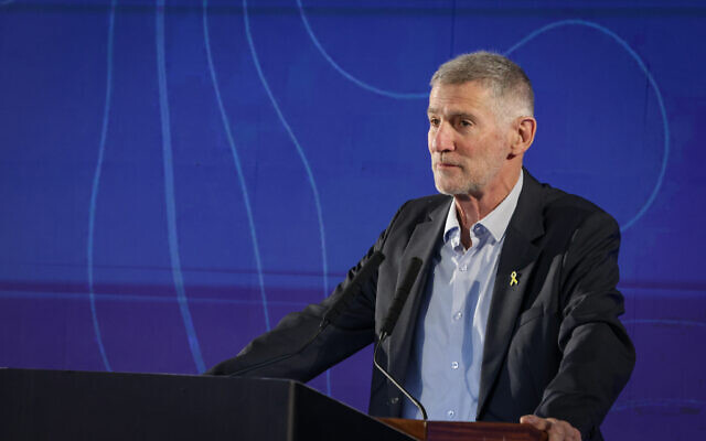 Leader of the Democrats party Yair Golan attends a conference at Givat Haviva, January 6, 2026 (Tal Gal/Flash90)