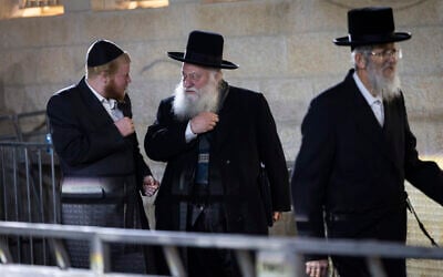 Agudat Yisrael head Yitzhak Goldknopf arrives for a meeting being held by the faction's rabbinic leadership on the Haredi draft exemption bill, in Jerusalem on January 7, 2026. (Chaim Goldberg/Flash90) Agudat Yisrael head Yitzhak Goldknopf arrives for a meeting being held by the faction's rabbinic leadership on the Haredi draft exemption bill, in Jerusalem on January 7, 2026. (Chaim Goldberg/Flash90)
