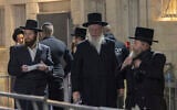 Former United Torah Judiasm MK Yisrael Eichler arrives for a meeting of the Council of Torah Sages on the Haredi draft exemption bill in Jerusalem, January 7, 2026. (Chaim Goldberg/Flash90)