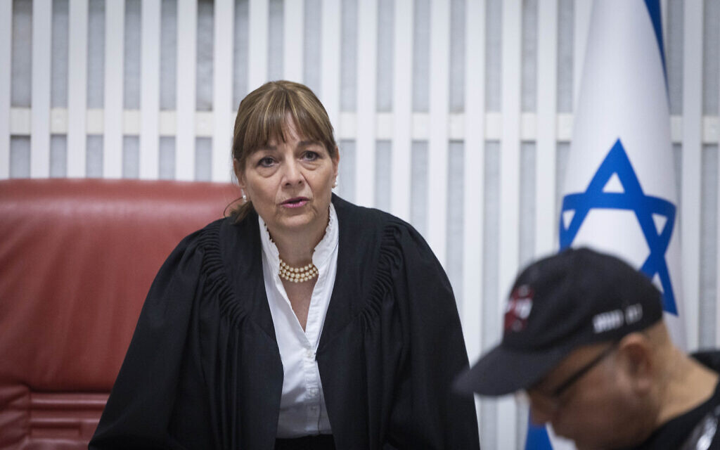 Justice Yael Willner speaks at a High Court of Justice hearing at the Supreme Court in Jerusalem on a petition against the Knesset Finance Committee’s decision to transfer funds to ultra-Orthodox schools that don't teach core subjects, January 8, 2026. (Chaim Goldberg/Flash90)
