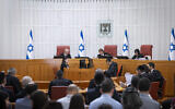 The High Court of Justice holds a hearing in Jerusalem on a petition against the Knesset Finance Committee’s decision to transfer funds to ultra-Orthodox schools that don't teach core subjects, January 8, 2026. (Chaim Goldberg/Flash90)