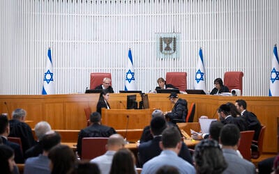 The High Court of Justice holds a hearing in Jerusalem on a petition against the Knesset Finance Committee’s decision to transfer funds to ultra-Orthodox schools that don't teach core subjects, January 8, 2026. (Chaim Goldberg/Flash90)