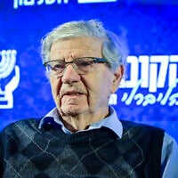 Former Supreme Court President Aharon Barak attends a conference held by the Movement for Quality Government in Tel Aviv, January 28, 2026. (Avshalom Sassoni/Flash90)