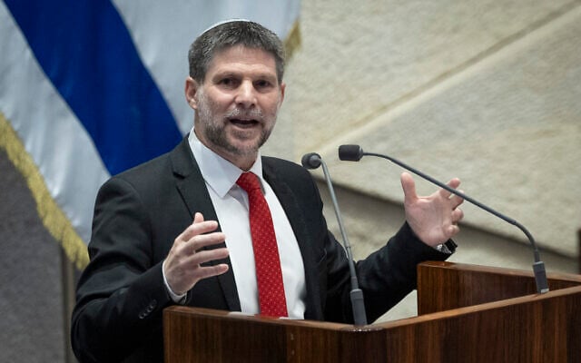 Finance Minister Bezalel Smotrich addresses lawmakers ahead of the first reading of the 2026 state budget, January 28, 2026. (Oren Ben Hakoon/Flash90) Finance Minister Bezalel Smotrich addresses lawmakers ahead of the first reading of the 2026 state budget, January 28, 2026. (Oren Ben Hakoon/Flash90)