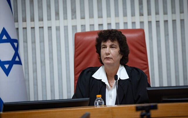 Supreme Court Justice Daphne Barak-Erez presides over a hearing on petitions against the government’s decision to shut down Army Radio, January 28, 2026. (Yonatan Sindel/Flash90) Supreme Court Justice Daphne Barak-Erez presides over a hearing on petitions against the government’s decision to shut down Army Radio, January 28, 2026. (Yonatan Sindel/Flash90)
