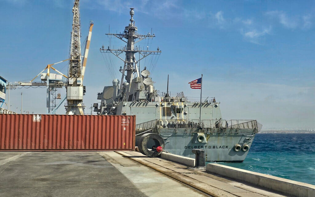 The United States Navy destroyer USS Delbert D. Black docks at the Port of Eilat, southern Israel, January 30, 2026. (Yehuda Ben Itach/Flash90)