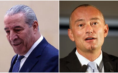 (Right) Hussein al-Sheikh in Ramallah on April 23, 2025 (Zain JAAFAR / AFP) and (left) The United Nations special envoy, Nickolay Mladenov, speaks during a press conference in Jerusalem on June 25, 2020. (Menahem KAHANA / AFP)