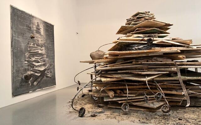 A view of 'Ages of the World' by German sculptor Anselm Kiefer, donated to the museum's permanent collection and on display for the next year, through 2026 (Elie Posner/Israel Museum)