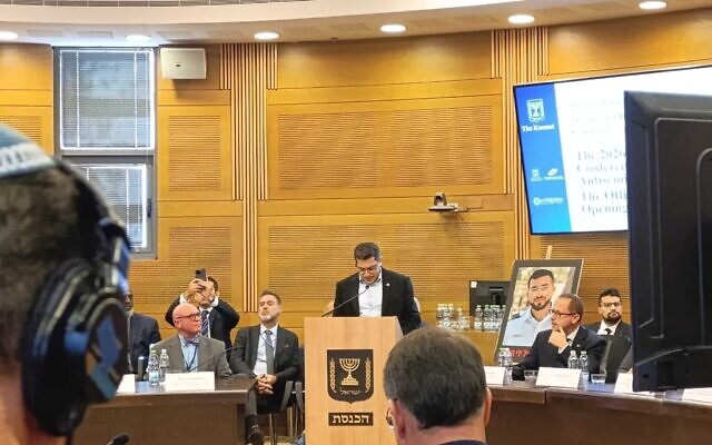 Diaspora Affairs Minister Amichai Chikli speaks at plenary session of Israel's Knesset ahead of the International Conference on Combating Antisemitism, January 26, 2026 (Zev Stub/Times of Israel) Diaspora Affairs Minister Amichai Chikli speaks at plenary session of Israel's Knesset ahead of the International Conference on Combating Antisemitism, January 26, 2026 (Zev Stub/Times of Israel)