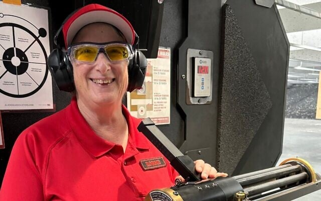 Roberta Tarnove at a shooting event with Bullets & Bagels. (Courtesy Roberta Tarnove via JTA)