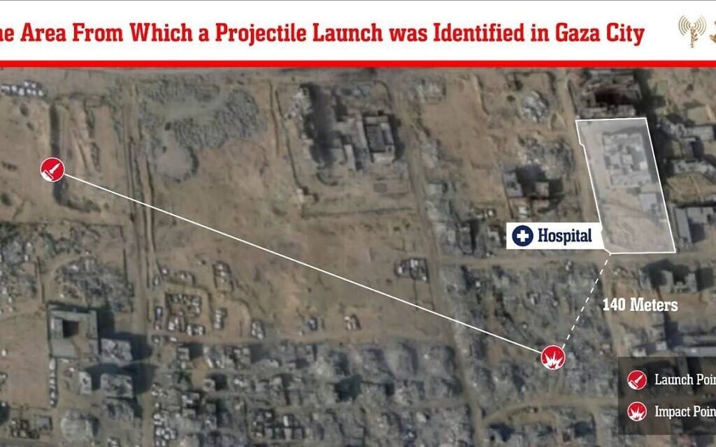 An IDF graphic depicting a failed rocket launch from Gaza City, which landed inside the Gaza Strip, January 8, 2026. (Israel Defense Forces)