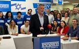 Democrats chief Yair Golan speaks during a press conference at the party's headquarters in Tel Aviv on January 6, 2026. (Courtesy of The Democrats)