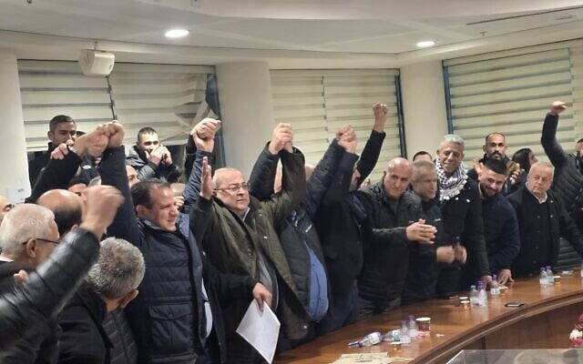 Leaders of the Arab parties celebrate after signing an agreement to work towards a Joint List in Sakhnin, January 22, 2026. (Courtesy of Hadash-Ta'al) Leaders of the Arab parties celebrate after signing an agreement to work towards a Joint List in Sakhnin, January 22, 2026. (Courtesy of Hadash-Ta'al)