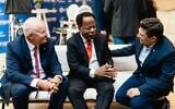 Right to left: Diaspora Affairs Minister Amichai Chikli, Leo Terrell, head of US President Donald Trump's special team to combat antisemitism, and former Australian prime minister Scott Morrison, at the International Conference on Combating Antisemitism in Jerusalem, January 27, 2026 (Courtesy/Guy Sidi)