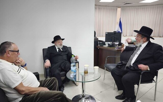 Rabbi Yoram Ulman (center), head of the Sydney rabbinical court and director of Chabad Bondi, and community member David Meir, meet with Israel's Ashkenazi Chief Rabbi Kalman Ber (right) in January 2026. (Chief Rabbinate) Rabbi Yoram Ulman (center), head of the Sydney rabbinical court and director of Chabad Bondi, and community member David Meir, meet with Israel's Ashkenazi Chief Rabbi Kalman Ber (right) in January 2026. (Chief Rabbinate)