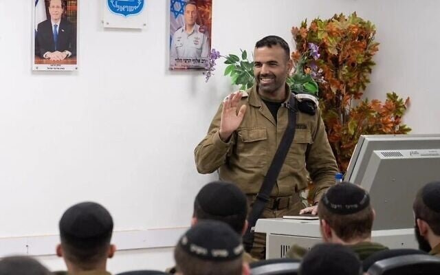 Col. Avinoam Emunah speaks to ultra-Orthodox soldiers enlisting in the IDF’s new Haredi brigade, known as the Hasmonean Brigade, January 5, 2025. (Israel Defense Forces)