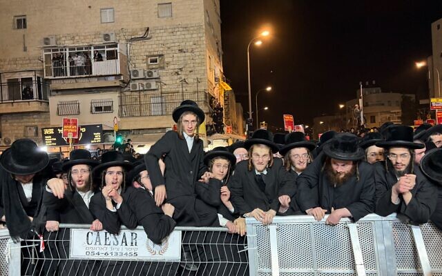 Haredim protest against conscription in Jerusalem, January 6, 2026. (Sam Sokol/Times of Israel)