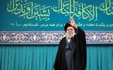 Iran's Supreme Leader Ayatollah Ali Khamenei gestures to the crowd during a speech in Tehran, Iran, January 17, 2026. (KHAMENEI.IR)