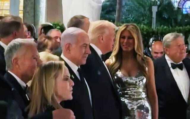 Prime Minister Benjamin Netanyahu stands next to US President Donald Trump and First Lady Melania Trump at the president's New Year's Eve party at his Mar-a-Lago resort in Palm Beach, Florida, on January 1, 2026. (Screenshot: Instagram, used in accordance with Clause 27a of the Copyright Law) Prime Minister Benjamin Netanyahu stands next to US President Donald Trump and First Lady Melania Trump at the president's New Year's Eve party at his Mar-a-Lago resort in Palm Beach, Florida, on January 1, 2026. (Screenshot: Instagram, used in accordance with Clause 27a of the Copyright Law)