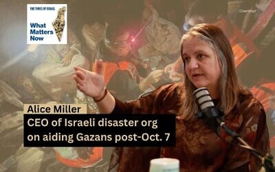 Alice Miller, CEO of Natan Worldwide Disaster Relief in The Times of Israel's Jerusalem office / Natan volunteers onsite in Morocco. (courtesy)