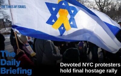 The last rally for Israeli hostages, in Central Park, New York City, February 1, 2026. (Luke Tress/Times of Israel) The last rally for Israeli hostages, in Central Park, New York City, February 1, 2026. (Luke Tress/Times of Israel)