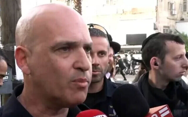 Tel Aviv District commander Haim Sargrof speaks to reporters after a riot in the Haredi city of Bnei Brak on February 15, 2026. (Screenshot/Channel 12) Tel Aviv District commander Haim Sargrof speaks to reporters after a riot in the Haredi city of Bnei Brak on February 15, 2026. (Screenshot/Channel 12)