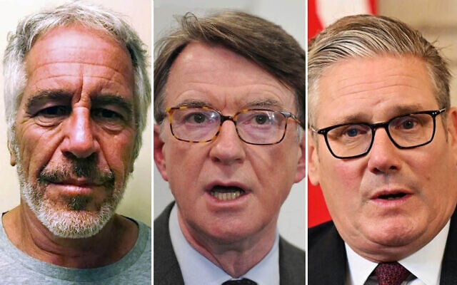 (COMBO) This combination of file photos created on February 5, 2026 shows Jeffrey Epstein in an undated handout photo obtained July 11, 2019 courtesy of the New York State Sex Offender Registry (L); British Labour MP and former UK ambassador to the US Peter Mandelson (C) speaking during a press conference in London on January 30, 2013; and Britain's Prime Minister Keir Starmer (R) inside 10 Downing Street in London on September 16, 2025. (Photo by New York State Sex Offender Registry / AFP) (COMBO) This combination of file photos created on February 5, 2026 shows Jeffrey Epstein in an undated handout photo obtained July 11, 2019 courtesy of the New York State Sex Offender Registry (L); British Labour MP and former UK ambassador to the US Peter Mandelson (C) speaking during a press conference in London on January 30, 2013; and Britain's Prime Minister Keir Starmer (R) inside 10 Downing Street in London on September 16, 2025. (Photo by New York State Sex Offender Registry / AFP)