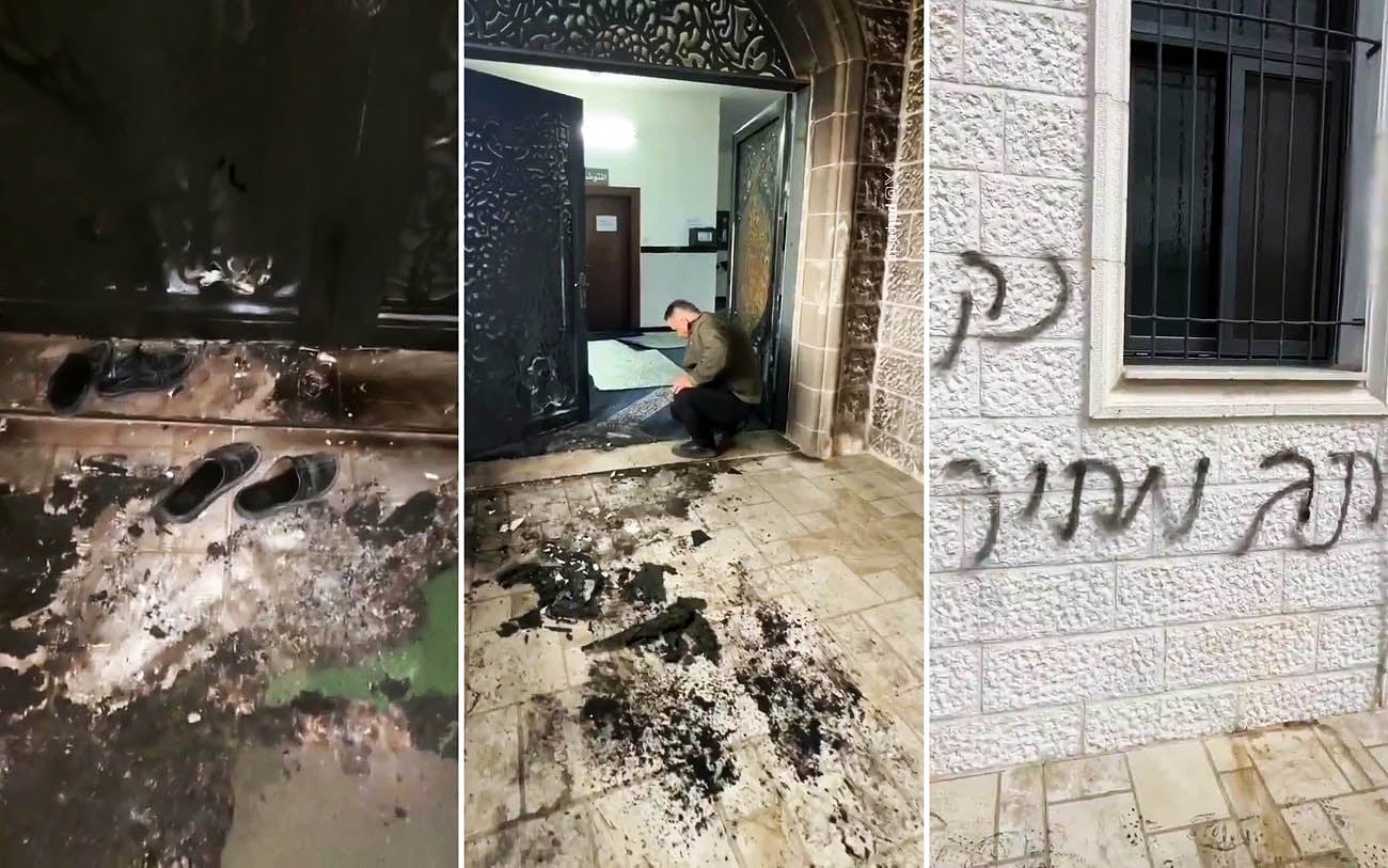 West Bank mosque set on fire, graffitied with ‘revenge’ in apparent settler attack