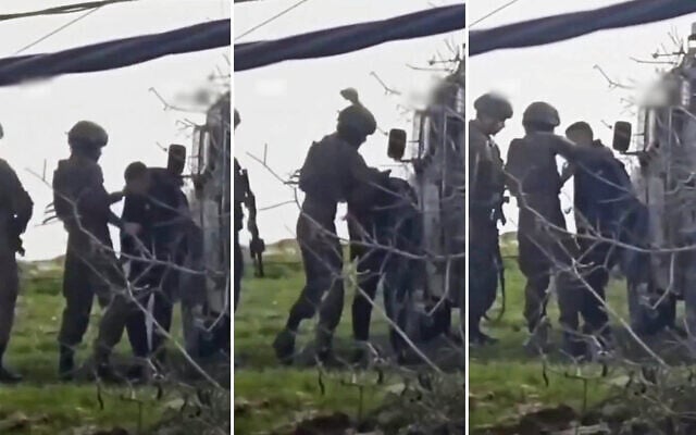 An IDF soldier is seen beating a Palestinian man near Nabi Saleh in the West Bank, in footage published by Palestinian media on February 6, 2026. (Screenshots: X; used in accordance with Clause 27a of the Copyright Law) An IDF soldier is seen beating a Palestinian man near Nabi Saleh in the West Bank, in footage published by Palestinian media on February 6, 2026. (Screenshots: X; used in accordance with Clause 27a of the Copyright Law)