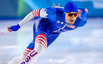 Emery Lehman competes at the 2026 Winter Olympics, in Milan, Italy. (Noel Stave/ Speedskating)