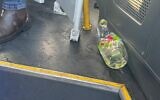 A plastic bottle that a man allegedly used to pour gasoline on a 12-year-old boy in an arson attack on a bus heading to the Beitar Illit, due to a feud with the boy's family, February 1, 2026. (Israel Police)