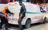 Emergency staff react as an ambulance pulls up at the Rafidia Surgical Hospital in Nablus, in the northern West Bank, carrying a person reportedly wounded by IDF gunfire in the village of Beit Furik, February 21, 2026. (Screen capture: X/Quds News Network)