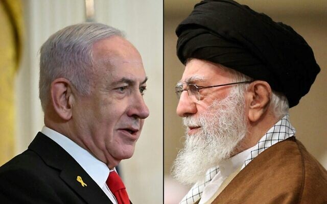 (COMBO) This combination of pictures created on June 18, 2025 shows (L to R) Israel's Prime Minister Benjamin Netanyahu speaking during a press conference with the US President at the White House in Washington, DC, on February 4, 2025; and a handout picture provided by the office of Iran's Supreme Leader Ayatollah Ali Khamenei on December 11, 2024 showing him addressing supporters in Tehran. (Photo by ANDREW CABALLERO-REYNOLDS / various sources / AFP) (COMBO) This combination of pictures created on June 18, 2025 shows (L to R) Israel's Prime Minister Benjamin Netanyahu speaking during a press conference with the US President at the White House in Washington, DC, on February 4, 2025; and a handout picture provided by the office of Iran's Supreme Leader Ayatollah Ali Khamenei on December 11, 2024 showing him addressing supporters in Tehran. (Photo by ANDREW CABALLERO-REYNOLDS / various sources / AFP)